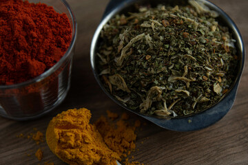Ground red culinary condiment made from annatto (Bixa orellana)
