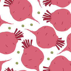 Beetroot Vegetables seamless pattern. Vegetarian healthy bio food background, Vegan organic eco products. Vector illustration
