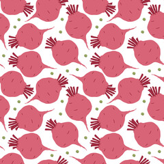 Beetroot Vegetables seamless pattern. Vegetarian healthy bio food background, Vegan organic eco products. Vector illustration