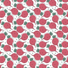 Beetroot Vegetables seamless pattern. Vegetarian healthy bio food background, Vegan organic eco products. Vector illustration