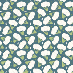 Broccoli or Cauliflower Vegetables seamless pattern. Vegetarian healthy bio food background, Vegan organic eco products. Vector illustration