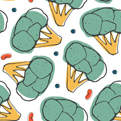 Broccoli or Cauliflower Vegetables seamless pattern. Vegetarian healthy bio food background, Vegan organic eco products. Vector illustration