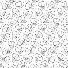 Broccoli or Cauliflower Vegetables seamless pattern. Vegetarian healthy bio food background, Vegan organic eco products. Vector illustration
