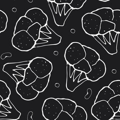 Broccoli or Cauliflower Vegetables seamless pattern. Vegetarian healthy bio food background, Vegan organic eco products. Vector illustration