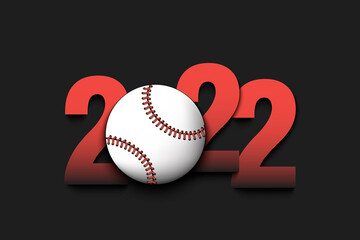 New Year numbers 2022 and baseball ball on an isolated background. Design pattern for greeting card, banner, poster. Vector illustration