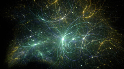 Abstract background, smooth blue lines on a black background