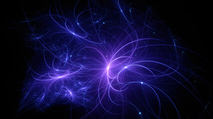 Abstract background, smooth blue lines on a black background