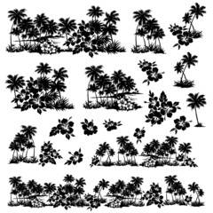 Material collection of landscape with palm trees,