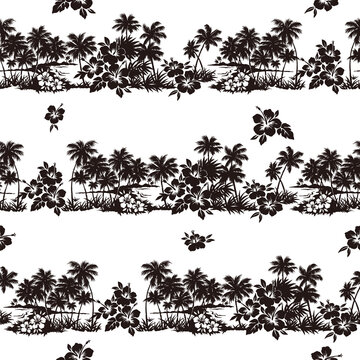 Seamless pattern of landscape with palm trees,