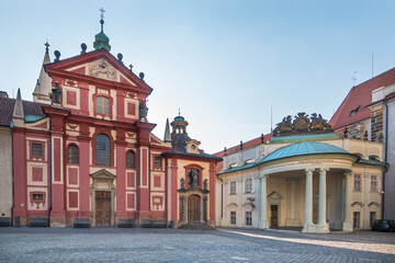Fototapeta na wymiar External view of St. George's Convent and of Rosenberg Palace at Prague Castle's Complex - Prague, Czech Republic