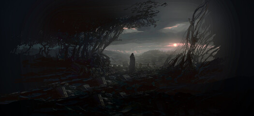 Futuristic science fiction space artwork. Digital art. Fantasy scenery.