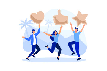 vector illustration, best performance,
highest rating, vote, score five points.
people leave feedback and
comments that successful
work is the highest score