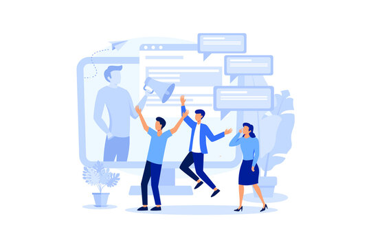 collective thinking and brainstorming, company information analytics, employee agitation vector. flat design modern illustration