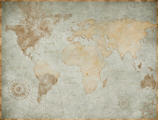 Fototapeta na wymiar Blue worn vintage world map based on image furnished by NASA