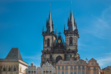 Fototapeta na wymiar View of the beautiful and famous Church of Our Lady before Týn - Prague, Czech Republic