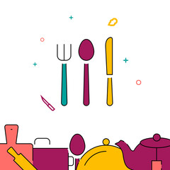 Fork Spoon Knife filled line vector icon, simple illustration, related bottom border.