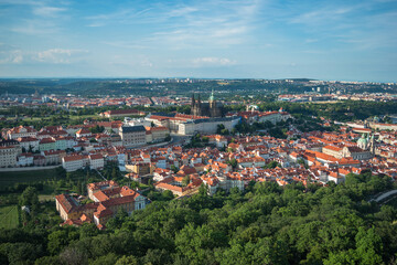 Fototapeta na wymiar Beautiful broad view of Prague from Petřín Lookout Tower -Prague, Czech Republic