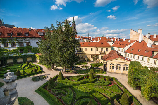 Prague, Czech Republic, June 2019 - view of the beautiful baroque Vrtba Garden 