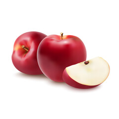 Two whole red apples and a slice isolated on a white background vector illustration