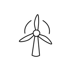 Wind Power Icon in flat black line style, isolated on white background