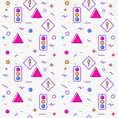 Neon traffic seamless pattern.