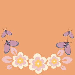 lowers and butterflies, a frame in the form of a horseshoe or semicircle. Design element