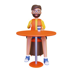 Man enjoying coffee in cafe table. Illustration in a simple and minimalist style. 3d concept illustration