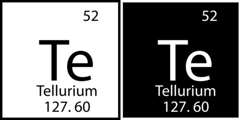 Tellurium chemical symbol. Science emblem. Square frame. Banner art. Mendeleev table. Vector illustration. Stock image.