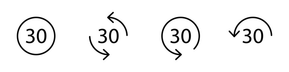 Conjunto de icono de cuenta regresiva. Concepto de tiempo restante. Ilustración vectorial, estilo reloj de 30 segundos