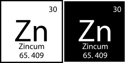 Zincum chemical element. Square frames. Mendeleev table. Education background. Vector illustration. Stock image. 