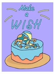 Happy Birthday Vector Card with Colorful Cake.. Cute Praty Cake. Vector illustration