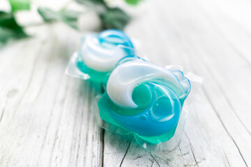 洗濯用のキューブ ジェルボール　洗濯洗剤の写真素材
