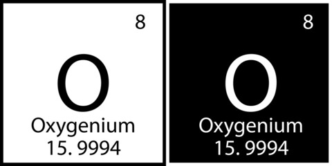 Oxygenium chemical symbol. Banner design. Mendeleev table. Square frame. Science icon. Vector illustration. Stock image. 