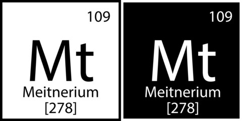 Meitnerium chemical element. Banner design. Science icon. Mendeleev table. Square frame. Vector illustration. Stock image. 