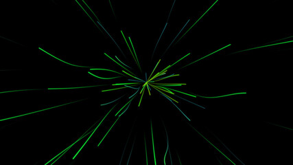 neon green rays on a black background. speed of light rays
