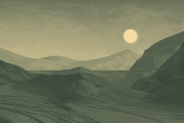 Empty rural landscape illustration. Alien world space art. © Jakub