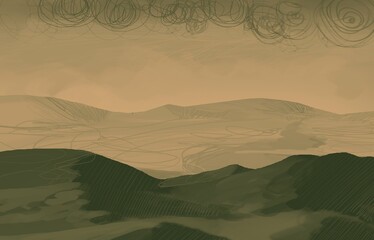 Empty rural landscape illustration. Alien world space art. © Jakub