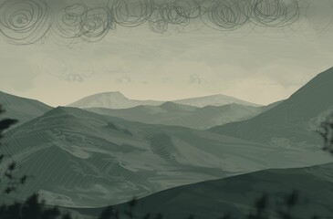 Empty rural landscape illustration. Alien world space art. © Jakub