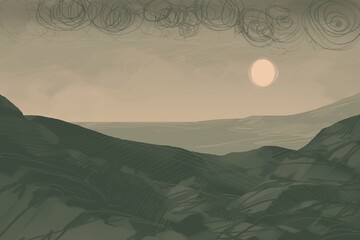 Empty rural landscape illustration. Alien world space art. © Jakub