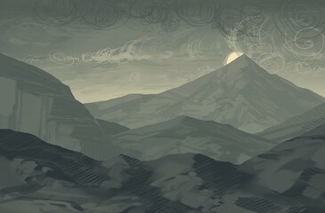 Empty rural landscape illustration. Alien world space art. © Jakub