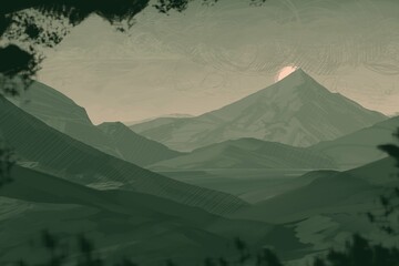 Empty rural landscape illustration. Alien world space art. © Jakub