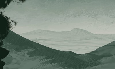 Empty rural landscape illustration. Alien world space art. © Jakub