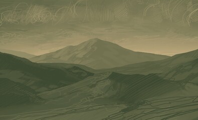 Empty rural landscape illustration. Alien world space art. © Jakub