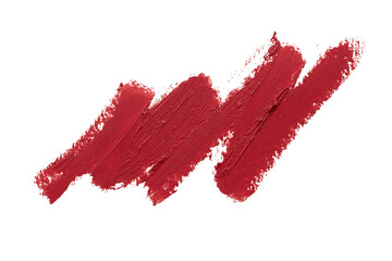 Fototapeta na wymiar Red color lipstick stroke texture on white background