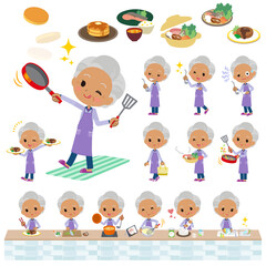 料理に関する薄紫ジャージ高齢女性のセット