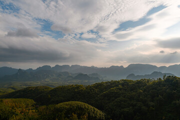 Fototapeta na wymiar Beautiful Mountain valley with sunrise at Doi Ta Pang, Chumporn, Thaialand