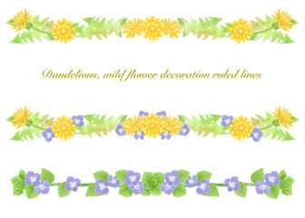 野の花・たんぽぽの水彩風 飾り罫線