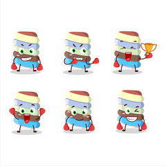 A sporty rainbow marshmallow twist boxing athlete cartoon mascot design