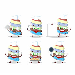 Cartoon character of rainbow marshmallow twist with various chef emoticons