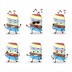 An image of rainbow marshmallow twist dancer cartoon character enjoying the music